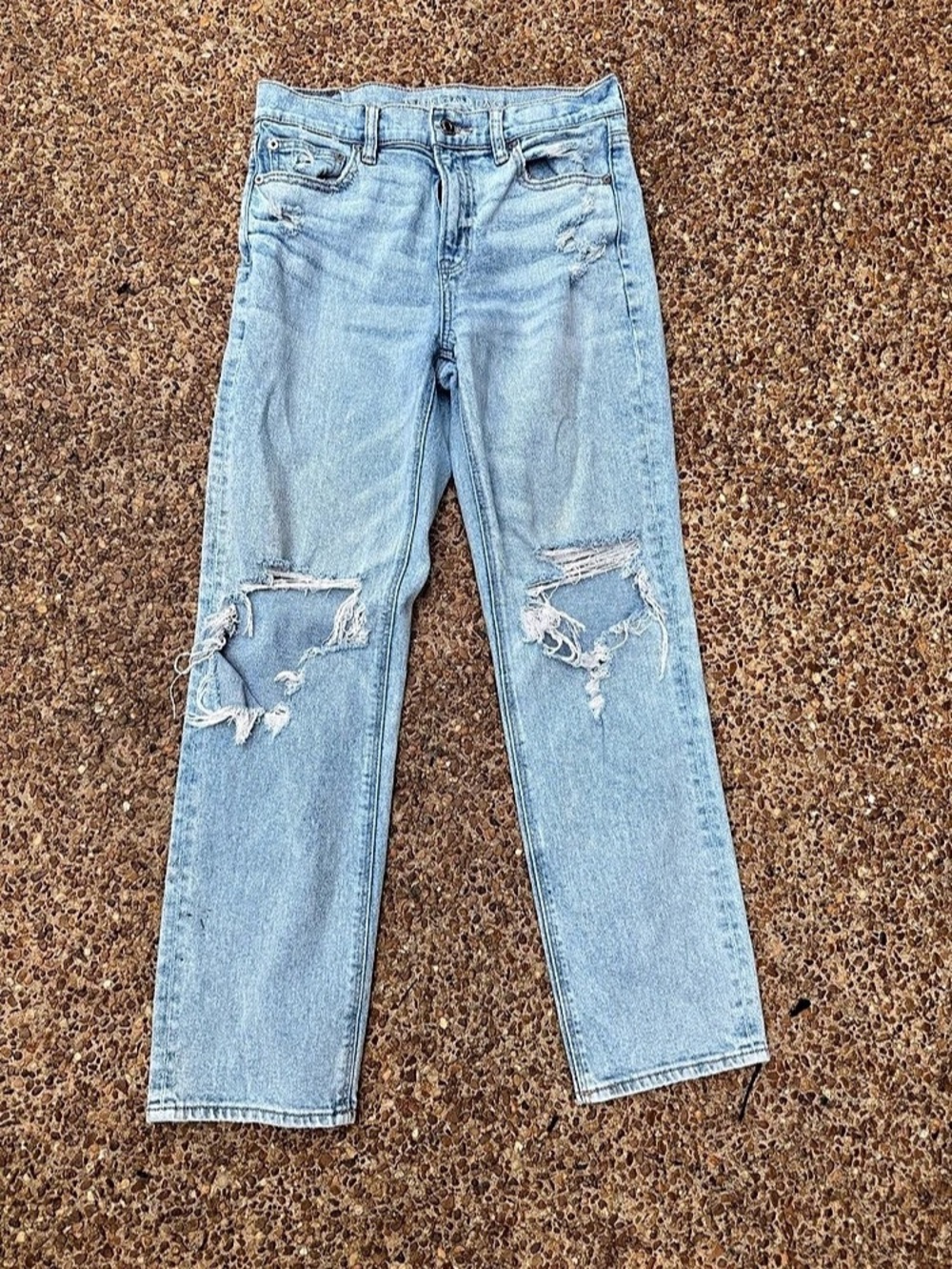 American Eagle AE Ripped Mom Jean Women's Distressed Skinny Jeans in Blue